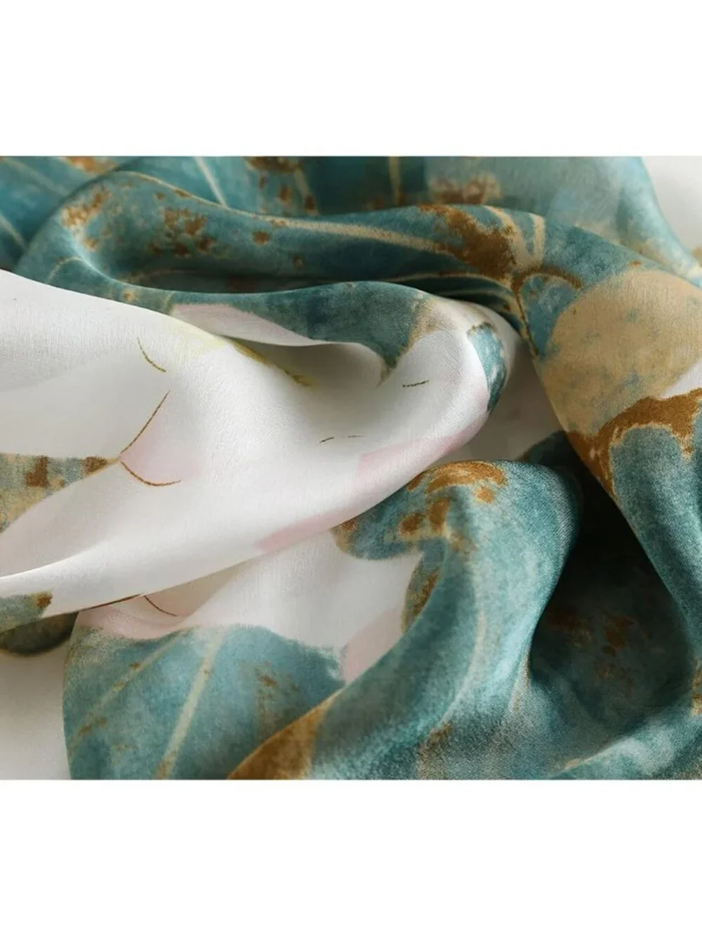 Women's White Lightweight Silk Like Scarves Flower Print Head Cotton Wrap Scarf
